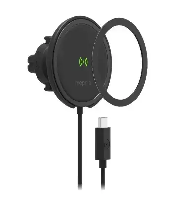 Mophie Snap+ Wireless Vent Mount - magnetyczny uchwyt samochodowy na kratkę nawiewu z bezprzewodowym ładowaniem, wspierający ładowanie MagSafe - Android 15W, iOS 7,5W (black)