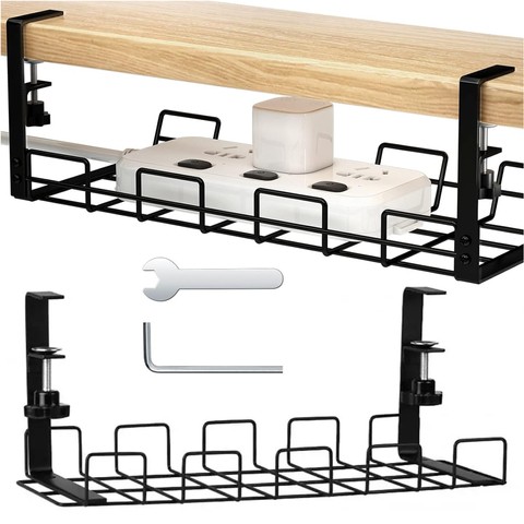 Organizer kabli uchwyt półka pod blat na kable listwy biurkowy podbiurkowy aluminiowy 38.5cm Alogy Czarny