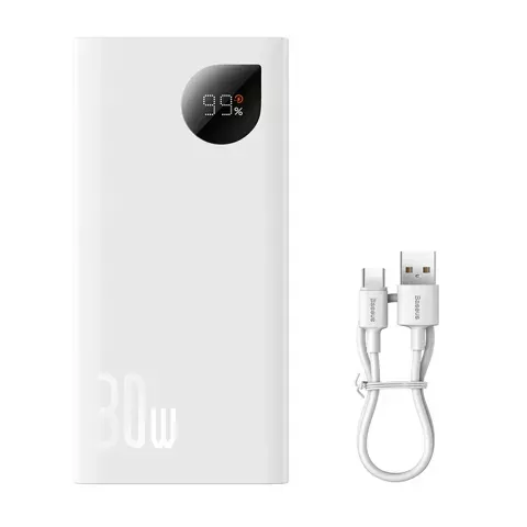 Powerbank Baseus Adaman2 z wyświetlaczem cyfrowym 2x USB-A / 1x USB-C 10000mAh 30W - biały