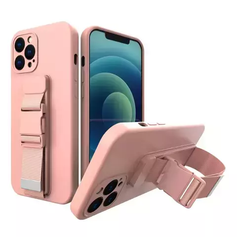 Rope case żelowe etui ze smyczą łańcuszkiem torebka smycz iPhone 12 różowy