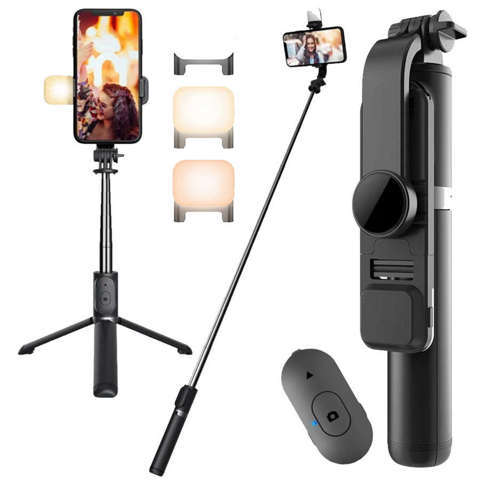 Selfie stick statyw Alogy Tripod uchwyt do telefonu kijek Bluetooth LED Czarny