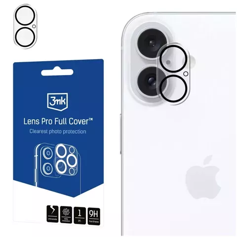 Szkło hybrydowe na aparat do Apple iPhone 16 / 16 Plus osłona na obiektyw 3mk Lens Pro Full Cover pancerna ochrona aparatu