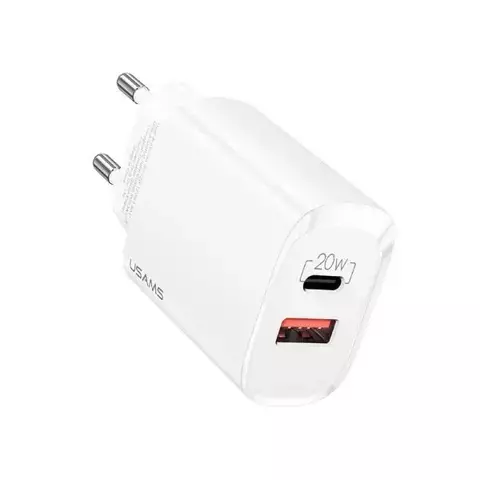 USAMS Ładowarka sieciowa 1x USB-C + 1x USB T35 20W (only head) PD3.0 + QC3.0 Fast Charging biały/white CC121TC01 (US-CC121)