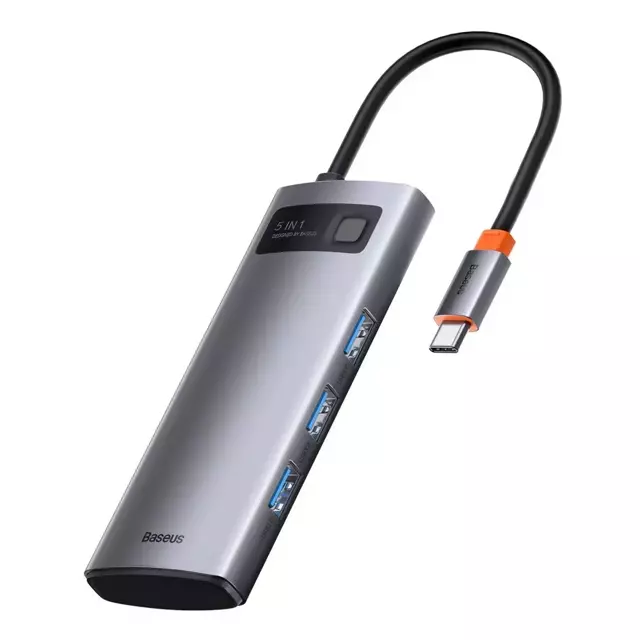 Baseus Metal Gleam Series multifunkcjonalny HUB USB 5w1 USB Typ C PD 100W HDMI szary (WKWG020013) 