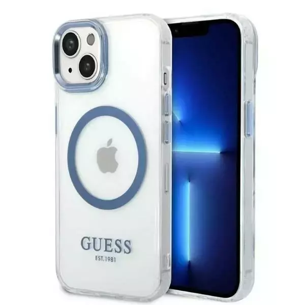 Eti na telefon Guess GUHMP14MHTRMB do Apple iPhone 14 Plus 6,7" niebieski/blue hard case Metal Outline Magsafe