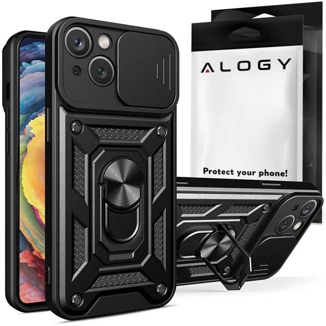 Etui Alogy Camshield Stand Ring z osłonką na aparat do Apple iPhone 14 Plus + Szkło