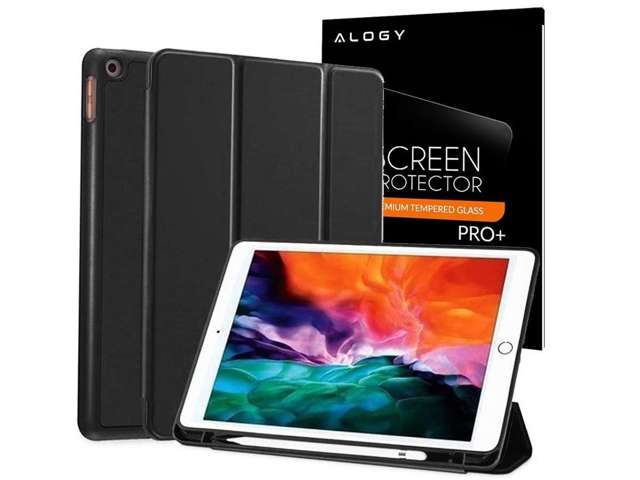 Etui Alogy Smart Pencil Case do Apple iPad 10.2 2019/ 2020/ 2021 7/8/9Gen Czarne + Szkło Alogy