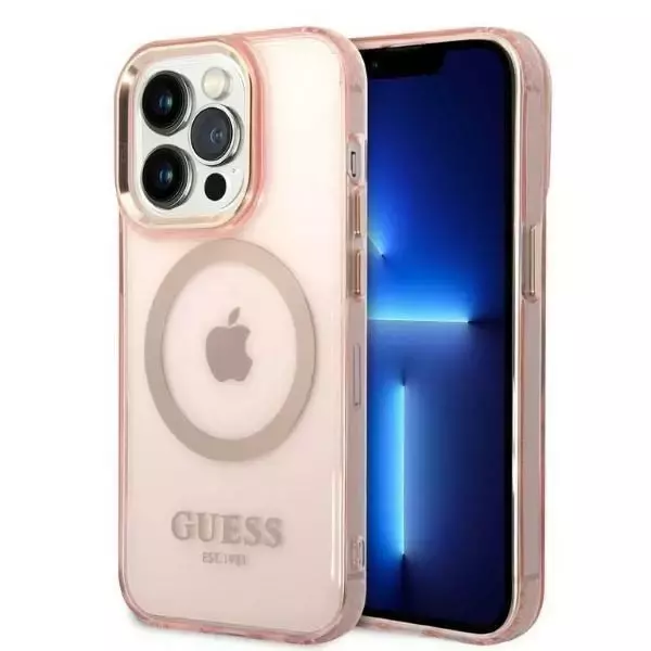 Etui Guess GUHMP14LHTCMP do Apple iPhone 14 Pro 6,1" różowy/pink hard case Gold Outline Translucent MagSafe