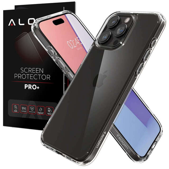 Etui do iPhone 15 Pro Max Spigen Ultra Hybrid Case obudowa plecki Crystal Clear + Szkło