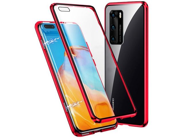 Etui magnetyczne szklane Dr.Fit dwustronne do Huawei P40 Czerwone