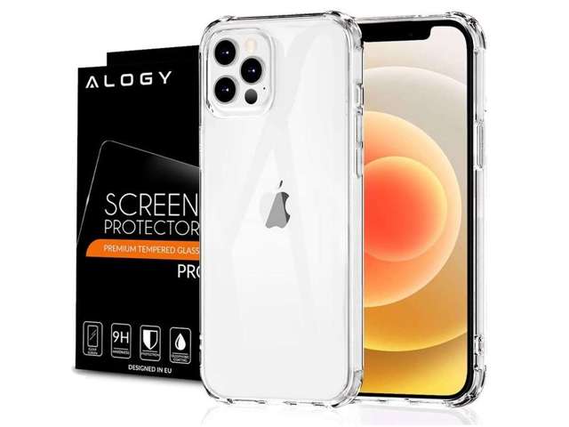 Etui pancerne ShockProof Alogy do Apple iPhone 12/ 12 Pro przezroczyste + Szkło Alogy