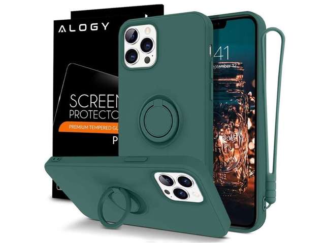 Etui silikonowe Ring Ultra Slim Alogy do iPhone 12/ 12 Pro 6.1 Zielone + Szkło