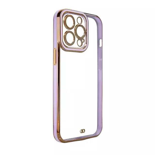 Fashion Case etui do iPhone 12 żelowy pokrowiec ze złotą ramką fioletowy