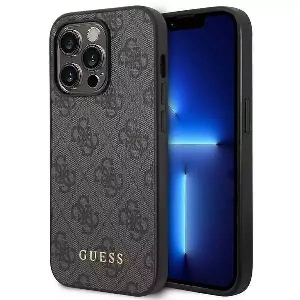 Guess GUHCP14XG4GFGR iPhone 14 Pro Max 6,7" szary/grey hard case 4G Metal Gold Logo