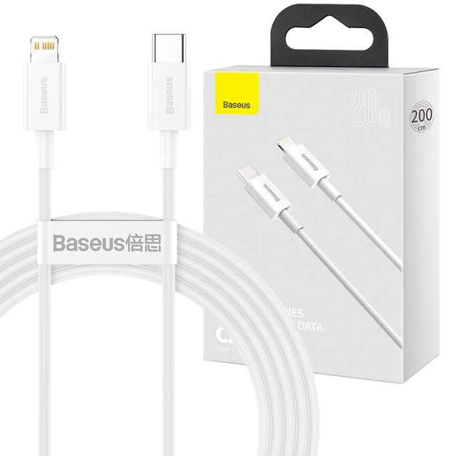 Kabel 2m Baseus Superior mocny przewód USB-C Type C do Lightning PD 20W Biały