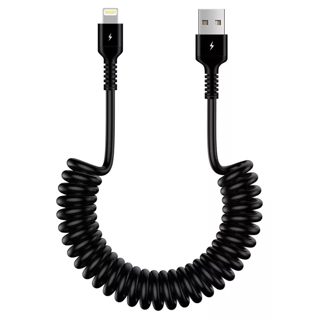 Kabel Alogy do ładowania spiralny samochodowy do iPone 3A 150cm USB A-Lightning czarny