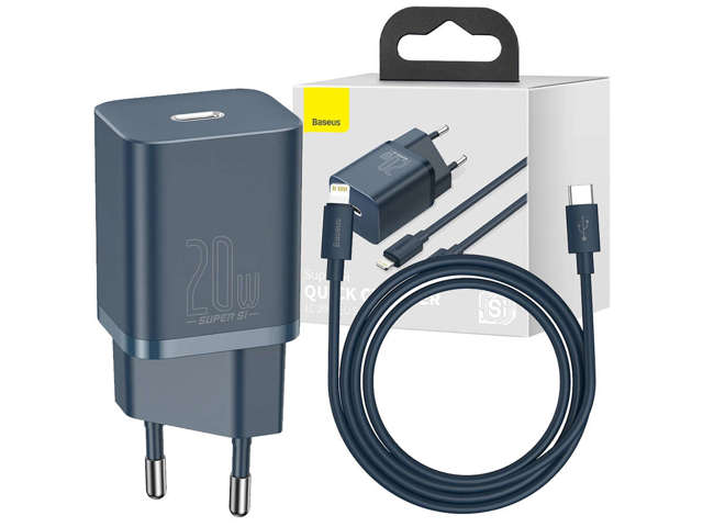 Ładowarka sieciowa Baseus PD 20W + kabel USB-C Type C do Lightning Blue