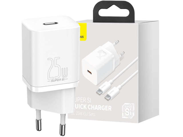 Ładowarka sieciowa Baseus USB-C PD 25W + kabel do USB-C White