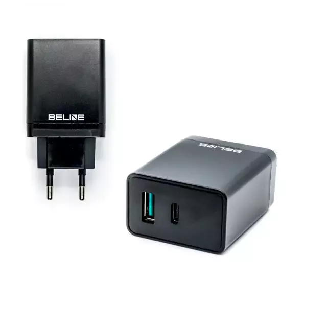 Ładowarka sieciowa Beline 1xUSB i 1xUSB-C 5A 18W czarny/black (only head)