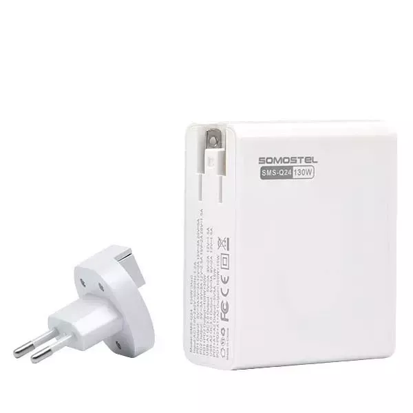 Ładowarka sieciowa Somostel Power Selivery Q24 130W Gan 2x USB-C + 2x USB QC 3.0 Biała