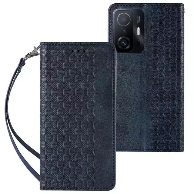 Magnet Strap Case etui do Xiaomi Redmi Note 11 Pro pokrowiec portfel + mini smycz zawieszka niebieski