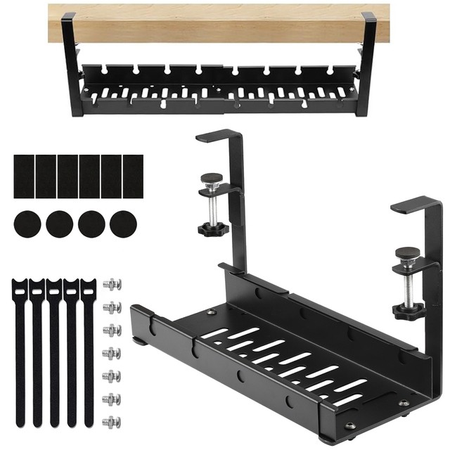Organizer kabli pod blat półka regulowana na kable listwe biurkowy aluminiowy uchwyt Alogy Czarny 