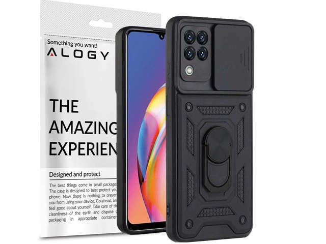 Pancerne etui z osłoną aparatu Alogy Stand Ring Armor do Galaxy A22 / M22 4G czarne