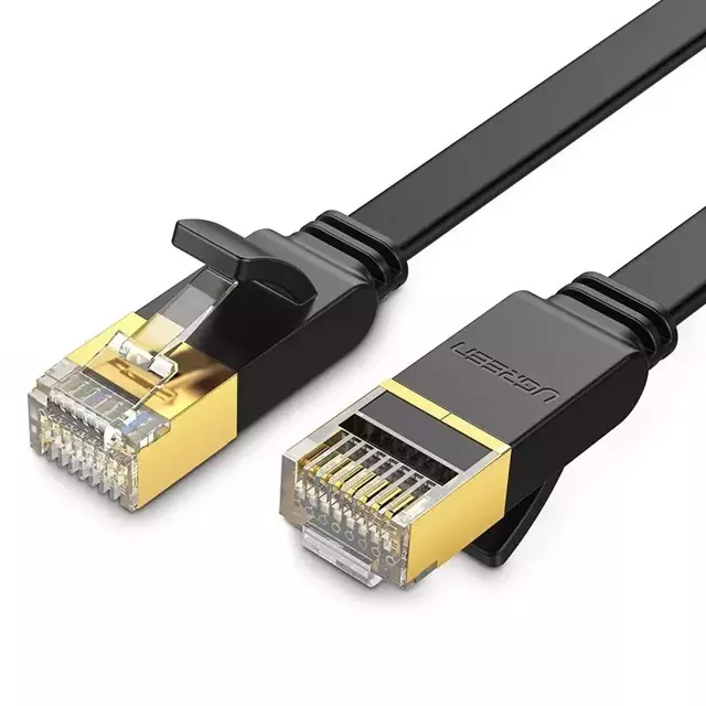 Płaski kabel UGREEN  przewód internetowy sieciowy Ethernet patchcord RJ45 Cat 7 STP LAN 10 Gbps 10 m czarny (NW106 11265)