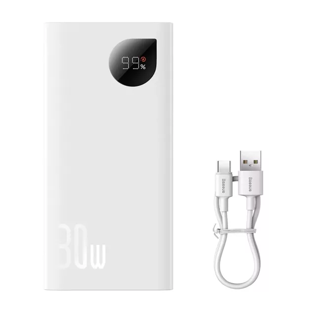 Powerbank Baseus Adaman2 z wyświetlaczem cyfrowym 2x USB-A / 1x USB-C 10000mAh 30W - biały