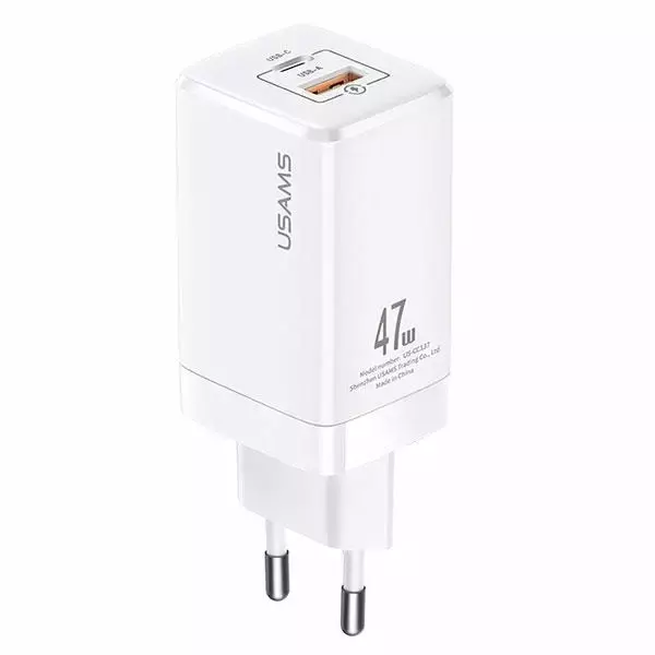 USAMS Ład. siec. T41 USB-C+USB GaN 47W PD+QC (only head) Fast Charging biały/white CC137TC02 (US-CC137)