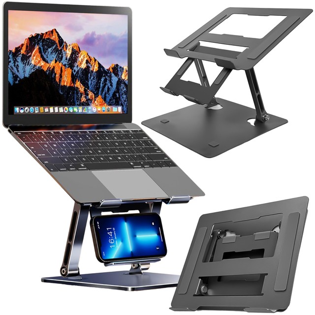 Uchwyt na laptop 17" Macbook tablet telefon stojak 2w1 podstawka składany regulowany aluminiowy na biurko Alogy Grafitowy