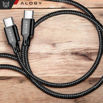 2x Kabel USB-C typ C mocny szybki 60W PD 1M do iPhone 15/Pro/Max nylonowy przewód Alogy Czarny [2szt]