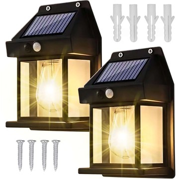 2x Lampa solarna LED elewacyjna ścienna zewnętrzna Żarówka czujnik ruchu zmierzchu wodoodporna IP65 kinkiet retro ogrodowa [2szt]