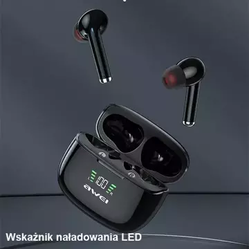 AWEI Słuchawki sportowe Bluetooth 5.2 TA8 TWS + stacja dokująca Czarne