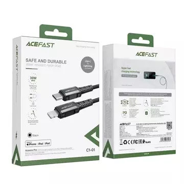 Acefast kabel MFI USB Typ C - Lightning 1,2m, 30W, 3A czarny (C1-01 black)