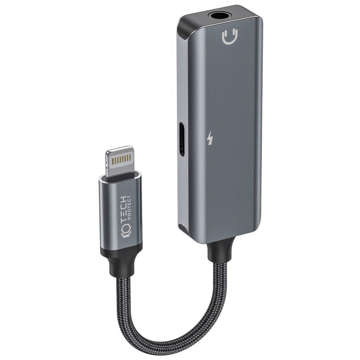 Adapter Lightning do Mini Jack 3.5mm przejściówka do iPhone do słuchania muzyki i ładowania Szary