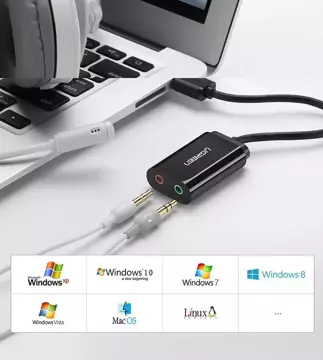 Adapter UGREEN zewnętrzna karta dźwiękowa muzyczna USB - 3,5 mm mini jack 15cm czarny (30724)