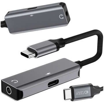 Adapter USB-C do Mini Jack 3.5mm USB-C Type C przejściówka do słuchania muzyki i ładowania Szary