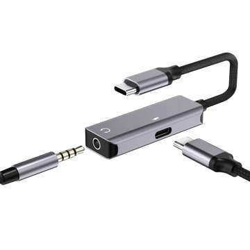 Adapter USB-C do Mini Jack 3.5mm USB-C Type C przejściówka do słuchania muzyki i ładowania Szary