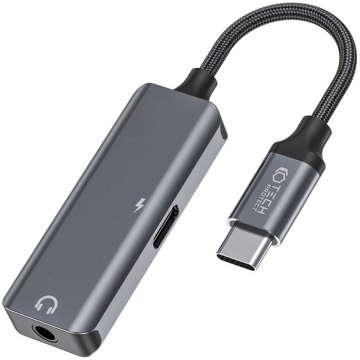 Adapter USB-C do Mini Jack 3.5mm USB-C Type C przejściówka do słuchania muzyki i ładowania Szary