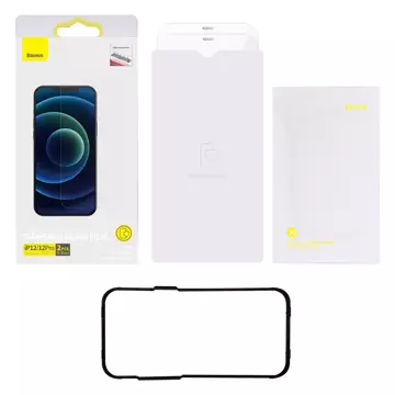 Baseus 2x szkło hartowane do iPhone 12 Pro / iPhone 12 z osłoną na głośnik + pozycjoner (SGBL060702) (case friendly)