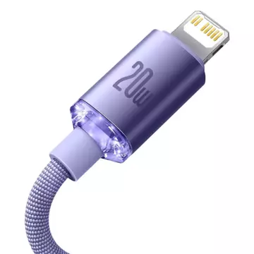 Baseus Crystal Shine Series kabel przewód USB do szybkiego ładowania i transferu danych USB Typ C - Lightning 20W 2m fioletowy (CAJY000305)