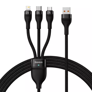 Baseus Flash Series Ⅱ kabel 3w1 do szybkiego ładowania USB-A do USB-C / Micro-USB / Lightning 66W 480Mb/s 1.2m czarny