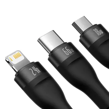 Baseus Flash Series Ⅱ kabel 3w1 do szybkiego ładowania USB-A do USB-C / Micro-USB / Lightning 66W 480Mb/s 1.2m czarny