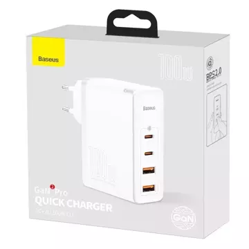 Baseus GaN2 Pro szybka ładowarka sieciowa 100W USB / USB Typ C Quick Charge 4+ Power Delivery biały (CCGAN2P-L02)