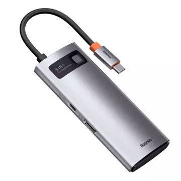 Baseus Metal Gleam Series multifunkcjonalny HUB USB 5w1 USB Typ C PD 100W HDMI szary (WKWG020013) 