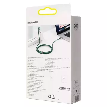 Baseus kabel USB Typ C - USB Typ C 100W (20V / 5A) Power Delivery z wyświetlaczem ekranem miernik mocy 2m zielony (CATSK-C06)