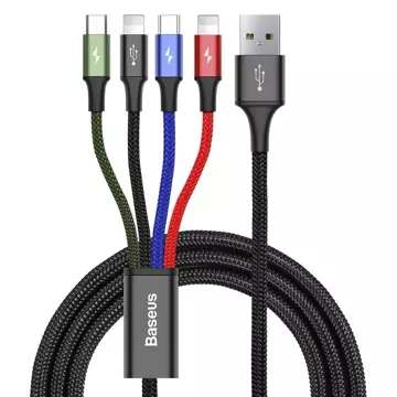 Baseus kabel przewód USB 4w1 2x Lightning / USB Typ C / micro USB w nylonowym oplocie 3.5A 1.2m czarny (CA1T4-A01)