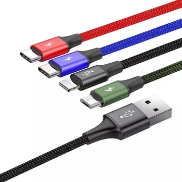 Baseus kabel przewód USB 4w1 Lightning / 2x USB Typ C / micro USB w nylonowym oplocie 3.5A 1.2m czarny (CA1T4-B01)