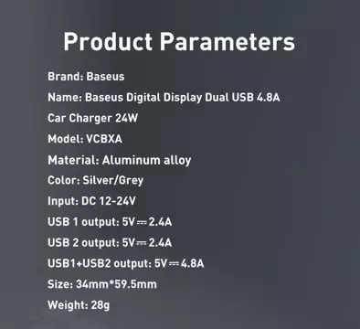 Baseus ładowarka samochodowa 2x USB 4,8A 24W z LCD + kabel 3w1 USB - USB Typ C / micro USB / Lightning 1,2m czarny (TZCCBX-0G)